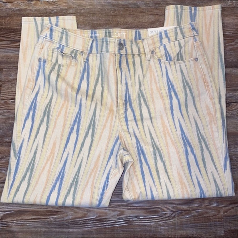 LOFT Multicolor Striped Skinny Jeans